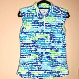 ICIKULS Cap Sleeve Golf Shirt, Blue, Green, White, Size L